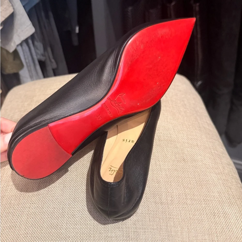 Christian Louboutin Black Pointed Toe Flats Red Sole bottom Size 39 leather - Picture 5 of 11
